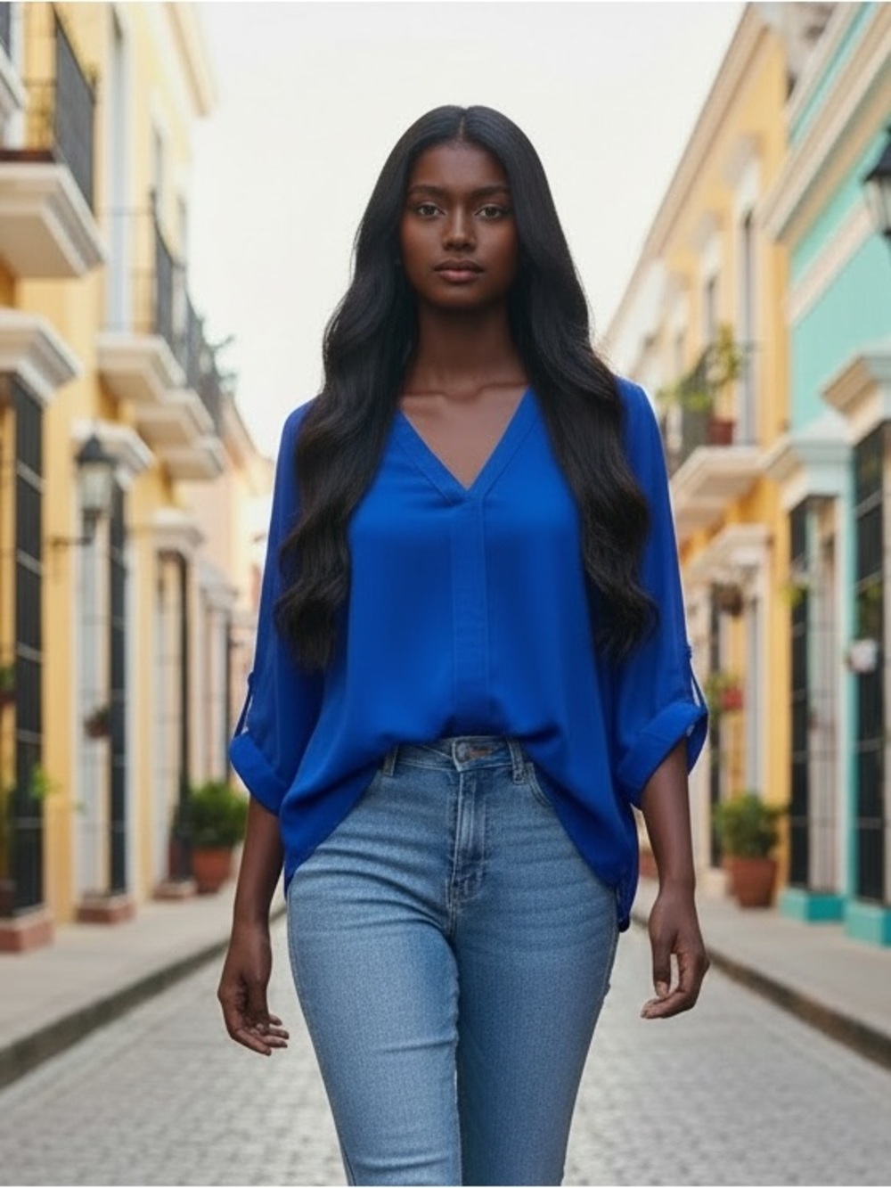 Dizzy Lizzy Royal Blue V-Neck Blouse l